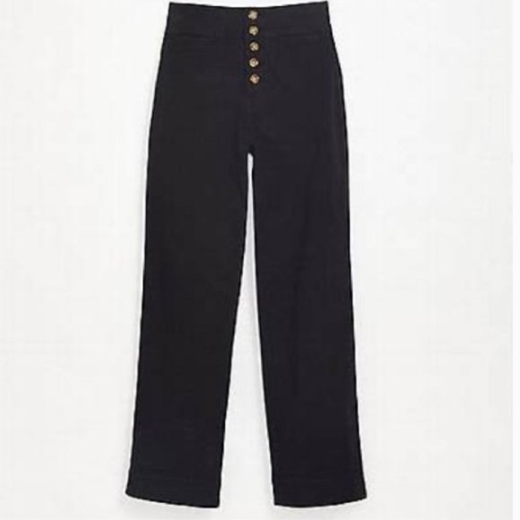 Lou & Grey High-Rise Slim Wide Leg Button Fly NWT Black Jeans 33/16 - Picture 1 of 13